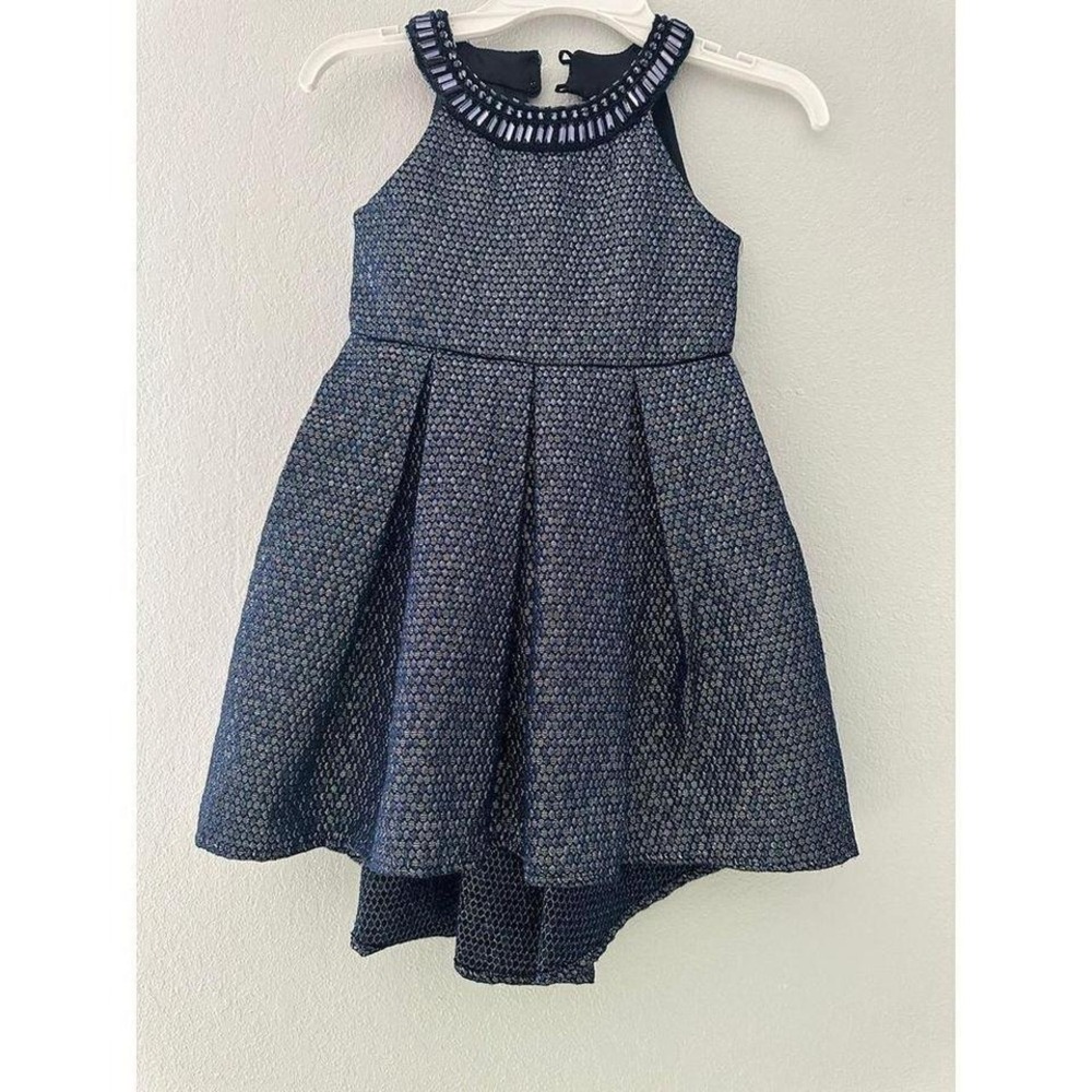 Rare Editions Girls Navy Blue Sparkle Beaded Neckline Dress‎ Size 4T - Picture 4 of 6